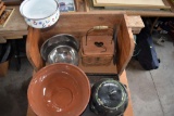 Serving Tray With Assorted Bowls and Wood Basket
