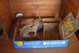 Vintage Oil Can, Lil George Cigar Box, Porcelain Door Knob, Horse Blanket Pins