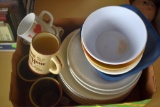 Box of Kitchen Plates and Misc.