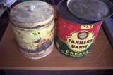 Farmer's Union 10# Metal Grease Can With Lids - Very Good Condition