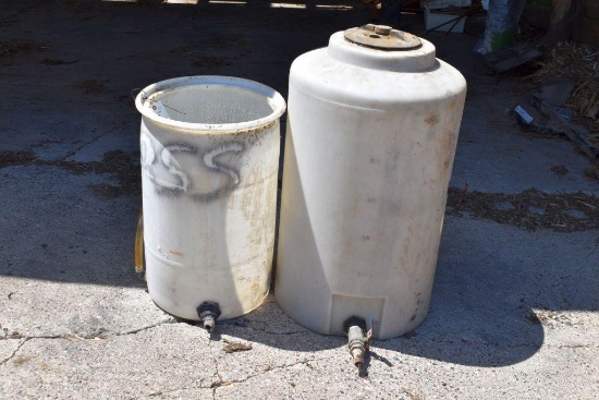(2) Liquid Tanks, One With Cover And Drain Valve, One With Out Cover With Drain Valve