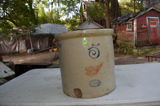 Red Wing 5 Gallon Big Wing Crock, Bale Handles, Chip on bottom