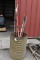 Barrel Containing Fiberglass Handled Limb Trimmer, Post Hole Digger, Scraper, Large Bar