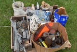 SMV Signs, Misc. Chain, Oil Cans, Sander, Bolts, Nuts, Rope with Pulley, Metal Files