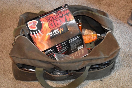 Duffel Bag Containing: Hand Warmers, Other Hunting Accessories