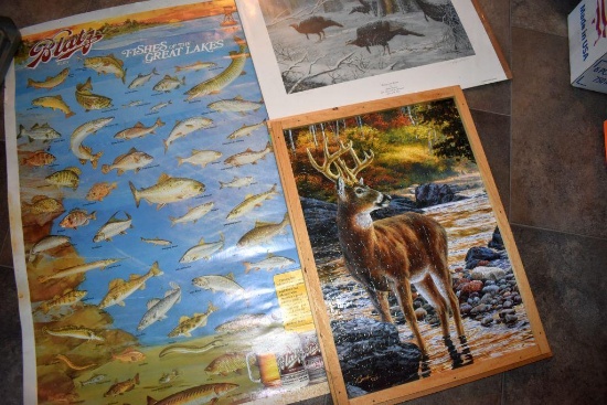 Framed Completed Wildlife Puzzle, Blatz Beer Fish of the Great Lakes Poster, "Walking in the