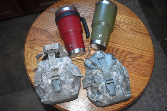(2) YETI Cups, (2) MOLLE II 1 Qt. Canteen/General Purpose Pouch