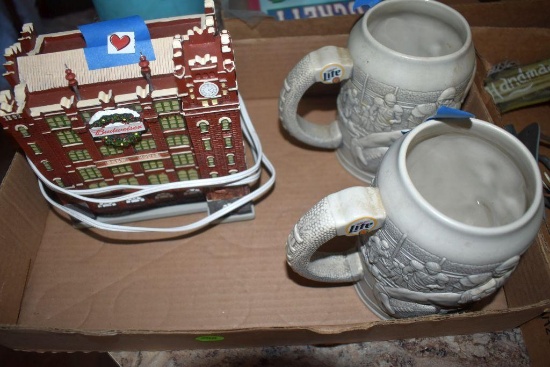 (2) Miller Lite MN Vikings Mugs, Budweiser Light Up Brew House: Works