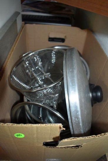Assorted Pots and Pans, Strainer