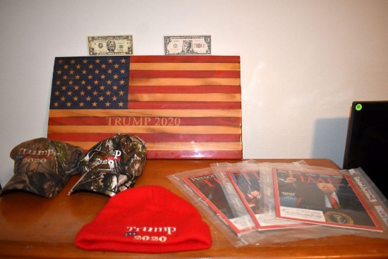 Assorted Trump Gear: Trump Hat, Trump Wall Ornament