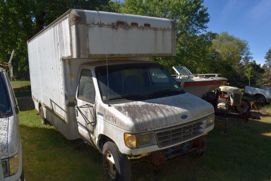 1994 Ford E350 Cube Van, 15" Body, Roll Up Door, Ramp, Dually, V8, Auto, Non Running, Sells with