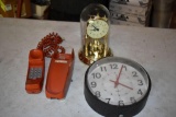 Howard Miller Clock, Trimline Corded Telephone, Seth Thomas Stand Up Clock with Glass Cover