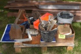 Pallet Containing Nails, Electrical Supplies, Cement Tools, Caulk Guns and More