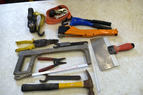 Assorted Tools Including: Hack Saw, Hammer, Rivet Gun, Hammer Stapler