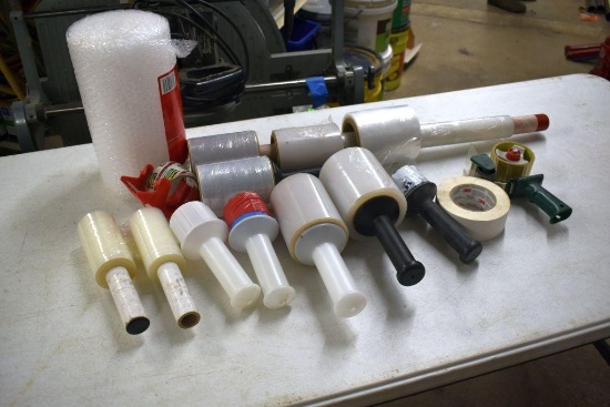 Assorted Packing Supplies: Tape, Saran Wrap, Bubble wrap and More