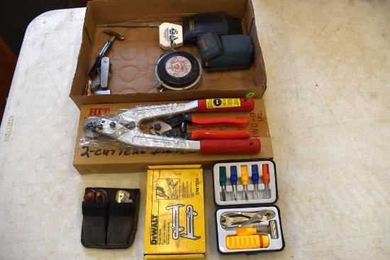 Wire Rope Cutters, Crown Stops, Knives, Bosch Digital Distance Measurer, Tape Measure