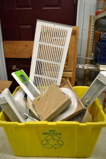 Plastic Tote Containing: Floor Vents, Wall Vents, Other Venting Items