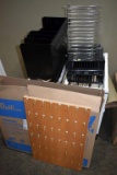 Assorted Office Supplies: Rolling Office File Holder, Desk Top Stacking Cubbies, Record Boxes,
