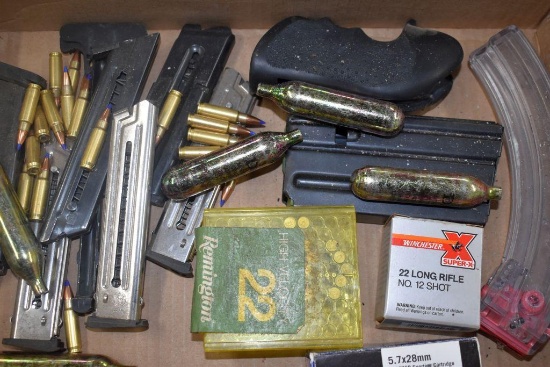 Assorted Ammo: 5.7x28, 22 LR; Gun Magazines