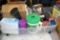 Tub of Assorted Protective Gear, Cleaning Items, Contractor Bags