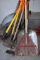 Assortment of Handled Tools: Maul, Shingle Rake, Shovel, Potato Fork, Aluminum Scoop Shovels