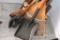 Assortment of Handled Tools: Yard Edger, Rake, Shovel, Level, Push Broom, Other Assorted Tools