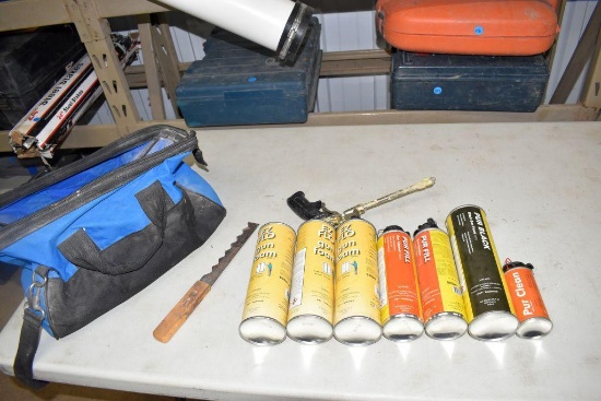 Rooster Tool Bag with Assorted Canisters of Foam: May be Opened