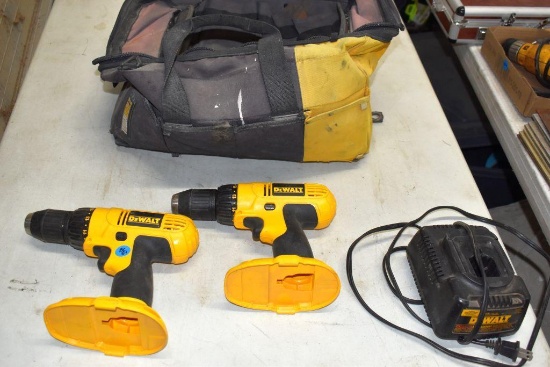 (2) 18V DeWalt Drills with Charger in Tough Built Tool Bag, No Battery