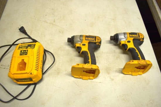 (2) DeWalt 18V Cordless Impact Drivers, 18v Battery charger, No Batteries