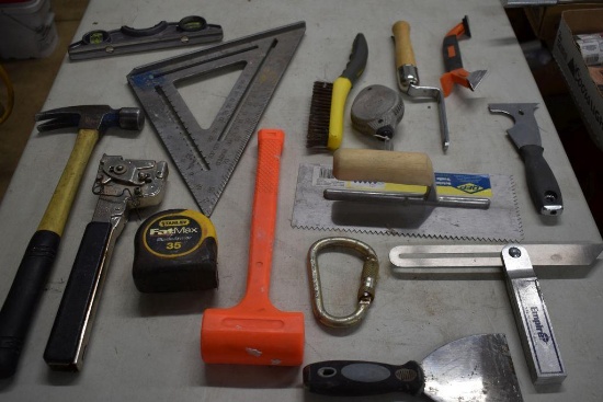 Notched Trowel, Speed Square, Level, Mallet, Hammer Stapler, and More