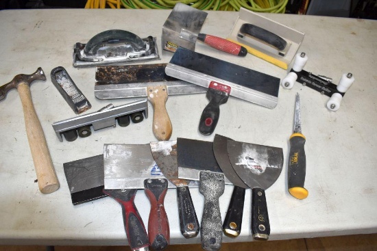 Angle Hand Sander, Hammer, Columbia Outside Corner Roller Head, Large Putty Knives and More