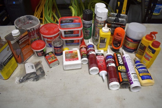 Paint Thinner, Assorted Enamels, Adhesive Remover, Caulk, Penetrating Stone Enhancer and