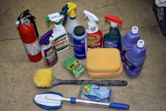 Spray Bottles, Fire Extinguisher, Window Cleaner, Krud Kutter, Spray Nine, Sponges, Swiffer Wet