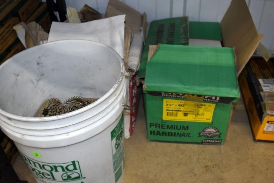 Hitachi 2 1/4"x.092 Coil Nails, B&C Eagle 2 1/2"x.092 Coil Nails, Bucket of Coil Nails