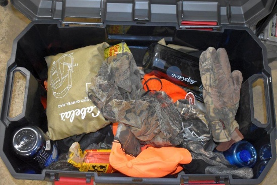 Husky Hinged Latching Tote Containing Assorting Hunting Gear