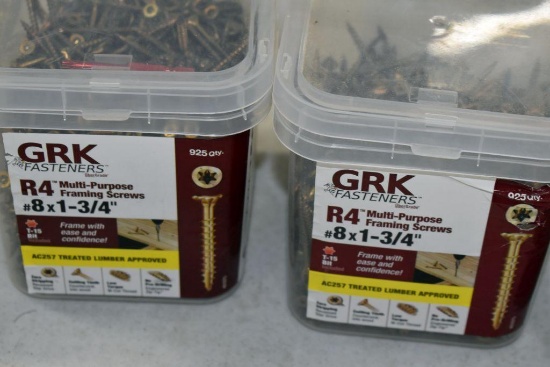 (3) Tubs of GRK No. 8x 1 3/4" Screws: May be Opened, (1) Container Assorted Screws