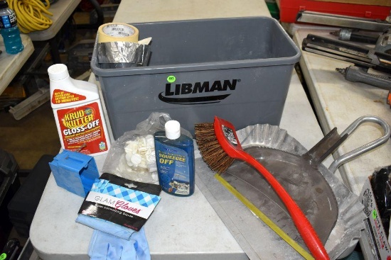 Assorted Cleaning Items, ST4 Tape, Dust Pans, Libman Bucket