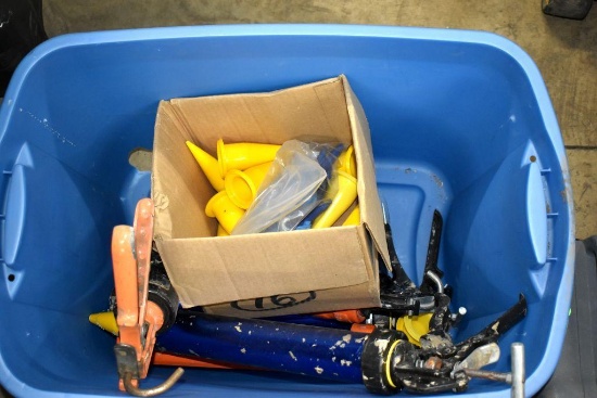 Tote Containing Caulk Guns and tips