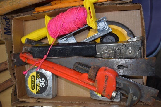 Craftsman Pipe Wrench, Crow Bars, Tape Measures, Hammer Stapler, Other Assorted Hand Tools