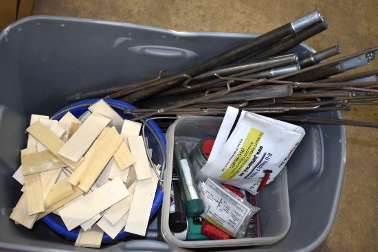 Assorted Tent Poles, Wood Pieces, Assorted Tools