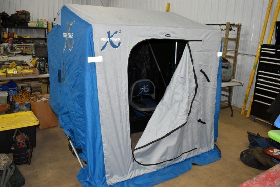 Fish Trap X2 Ice Armor Ice Fishing Shack Sled; 2 Seats, Approx. 68"x72", Minnow Bucket, Cover