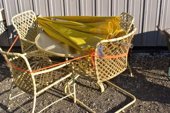 Patio Set: Table, (4) Chairs, Umbrella, Reclined Chair
