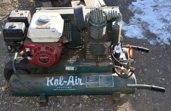 Rol-Air Gas Powered Portable Air Compressor, Honda GX-160 5.5hp Motor, Motor Free, Unknown