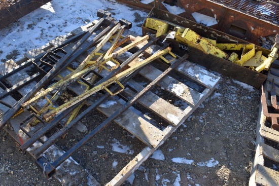 (12) Scaffolding Guard Rail Posts, (6) Guard Rail Post Brackets, Scaffolding Hanging Metal Basket