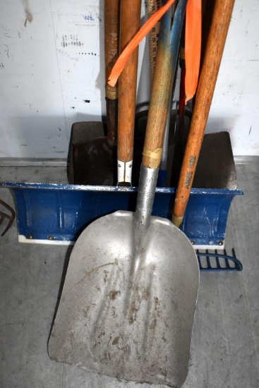 Assortment of Handled Tools: Aluminum Scoop Shovel, Snow Shovel, Landscaping Rake