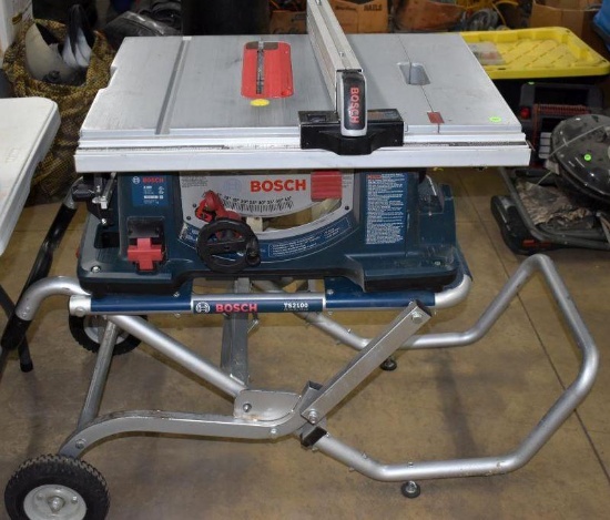 Bosch TS2100 Gravity Rise Portable work Stand with Bosch 4100 Table Saw