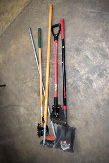 Fiberglass Handled Shovel, Fiberglass Handled Shingle Rake, Wood Handled Lawn Edger