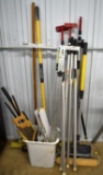 Assortment of T Squares, Push Brooms, Paint Rollers, Hand Saws, Crow Bar, Zip Wall Spring Loaded