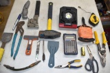 Husky Clamp Work Light, Hammer Stapler, Hammer, Marking Line Twine, Tin Snips, Box Cutter