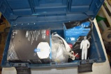 Rubbermaid Tool Box Containing Rubber Gloves, 3M Respirator, Heavy Duty Coverall